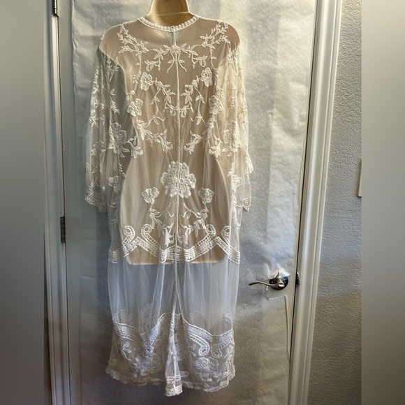Sheer Off White Lace Kimono cardigan cover up dress Sz-L/XL. AA13 - Picture 3 of 9